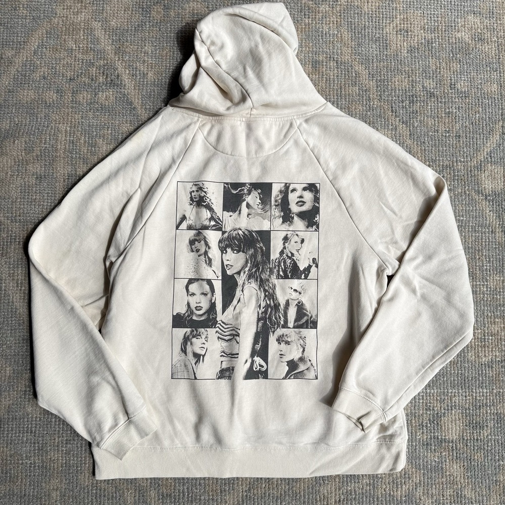 Taylor Swift Eras Tour Hoodie 2XL Collage Graphic Cream Concert Merch Sweatshirt